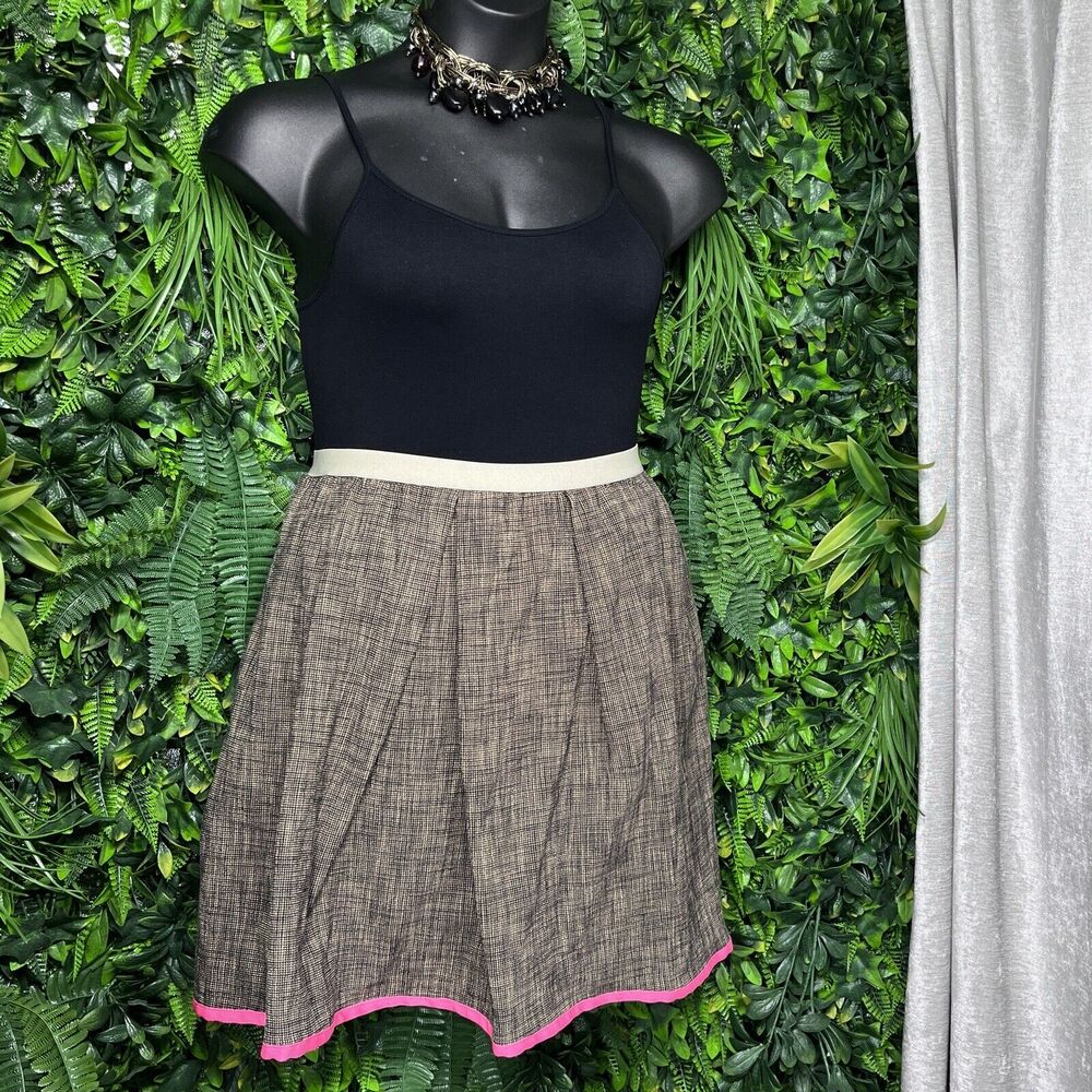 HACHE Skirt Women Italy 46 US Large A Line Pleated Stretch Waist Pink Hem 2385